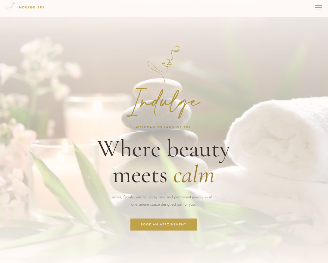Indulge Spa website screenshot
